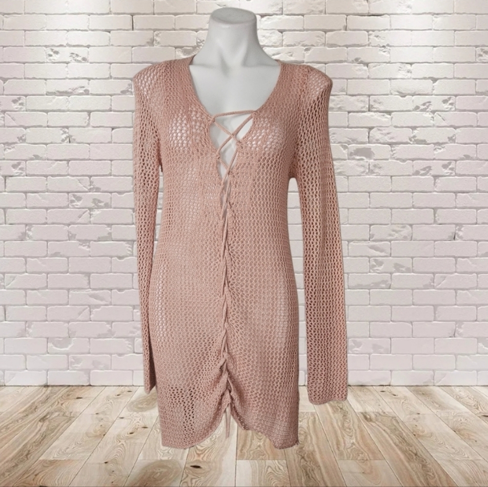 Dreamers Pink Lace-Up Knit Dress M/L